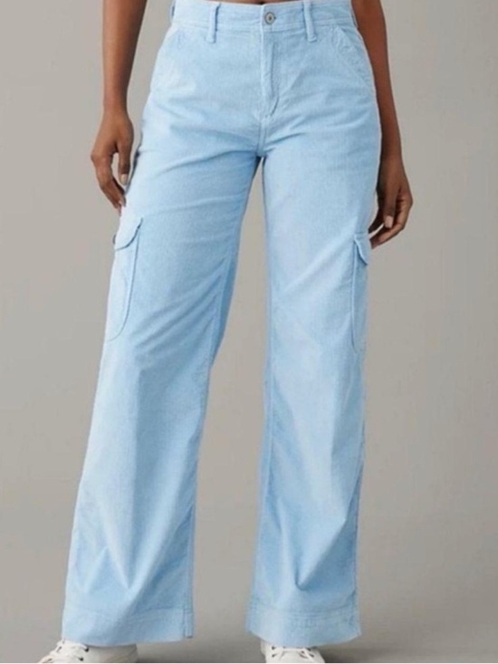 American Eagle Outfitters Pants - American Eagle Baby Blue Corduroy Wide Leg Cargo Pants Size 18 NWT